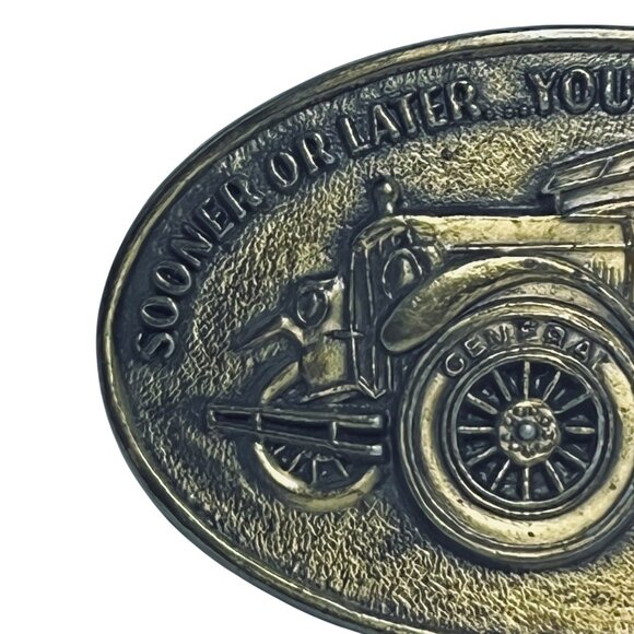 Gold Tone Sooner Or Later...Youll Own Generals Belt Buckle W/ Classic Car (5784) - Picture 2 of 5